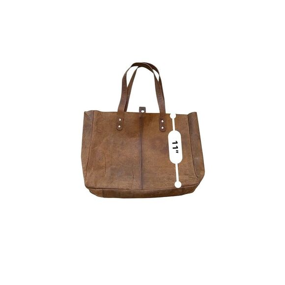 KomalC Large Brown Leather Tote Bag Unisex Travel Handbag - Picture 5 of 7